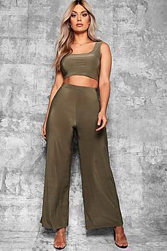 Boohoo Plus Keri Slinky Wide Leg Trousers