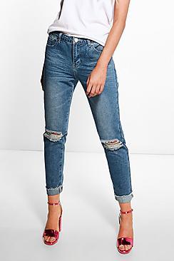 Boohoo High Waist Marble Wash Mom Jeans