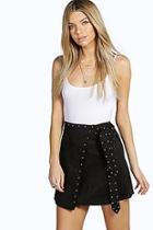 Boohoo Boutique Sophia Studded Suede Look Wrap Skirt