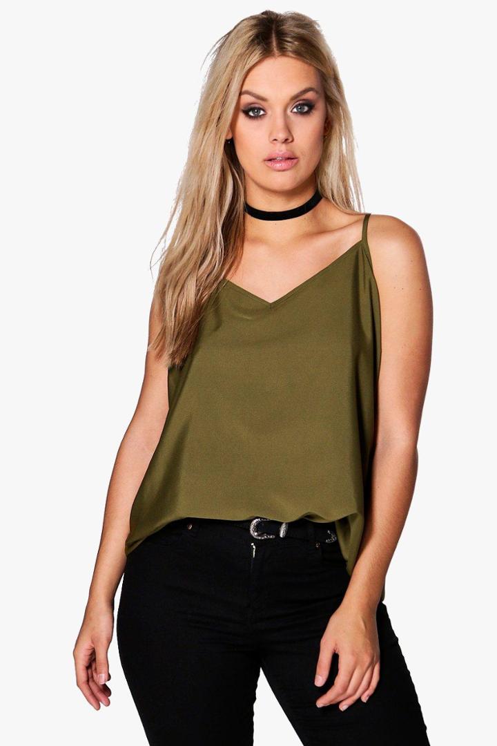 Boohoo Plus Jade Woven Cami Khaki
