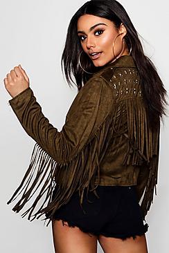 Boohoo Annie Studded Tassel Faux Suede Jacket