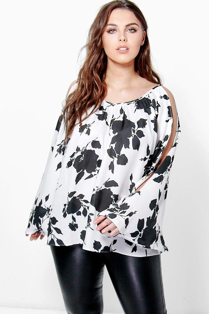 Boohoo Plus Arla Floral Open Shoulder Top Multi