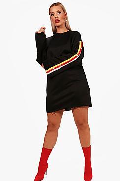 Boohoo Plus Cesca Popper Sleeve Sweat Dress