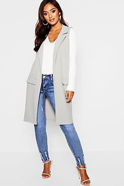 Boohoo Petite Sleeveless Pocket Detail Longline Duster