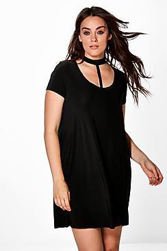 Boohoo Plus Carrie Slinky Strappy Choker Swing Dress