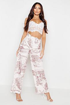 Boohoo All Over Printed Belted High Waist Trouser