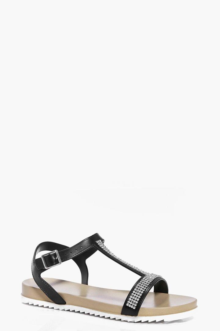 Boohoo Imogen T Bar Embellished Sandal Black