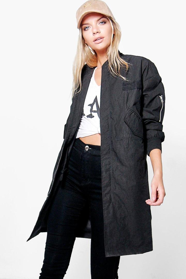 Boohoo Maya Ma1 Longline Bomber Jacket Black