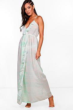 Boohoo Julia Tie Dye Frill Maxi Beach Dress