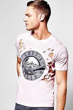 Boohoo Distressed Guns & Roses T Shirt
