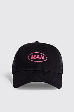 Boohoo Man Distort Neon Embroidered Trucker Cap