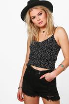 Boohoo Rosy Ditsy Star Print Ruffle Cami Black