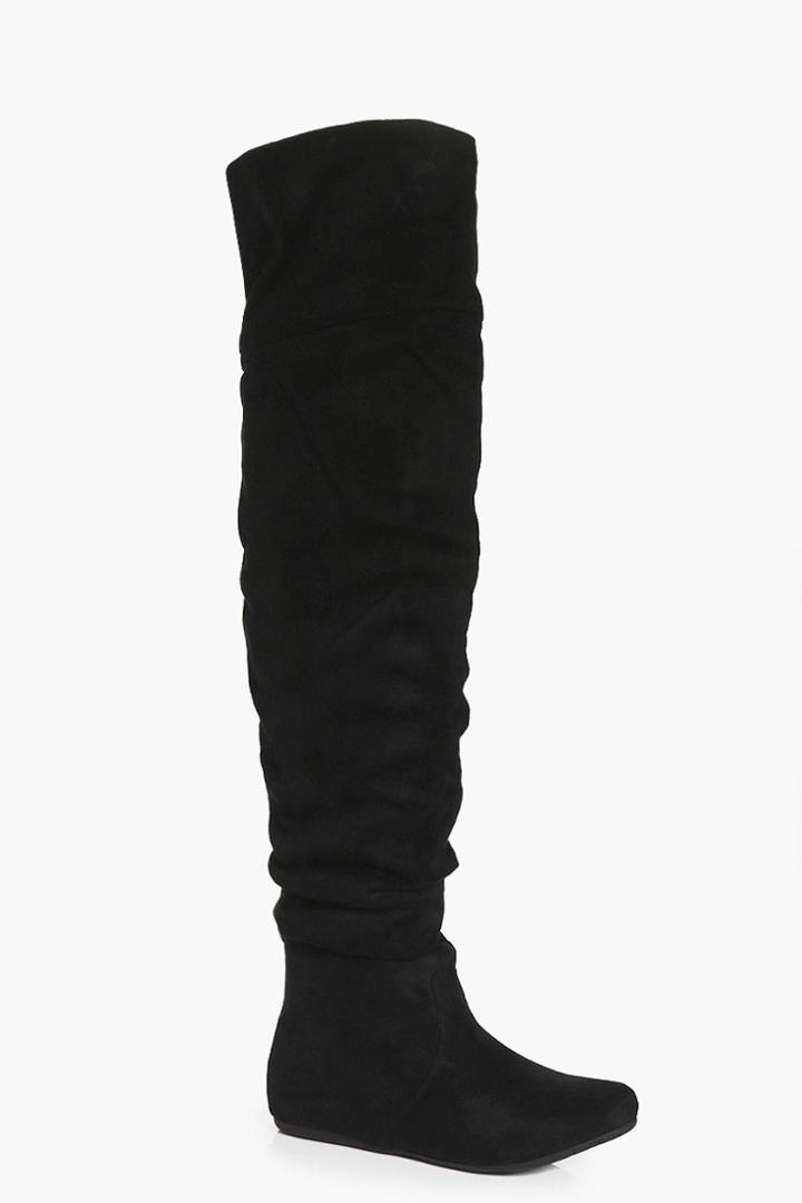Boohoo Rebecca Ruched Over The Knee Boot Black