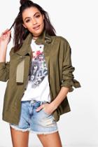 Boohoo Natalia Tie Detail D-ring Utility Jacket Khaki