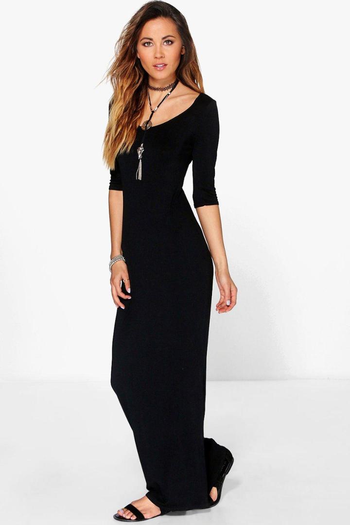 Boohoo Shelly 3/4 Sleeve Scoop Neck Maxi Dress Black