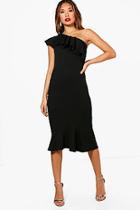 Boohoo Katy One Shoulder Frill High Neck Midi Dress