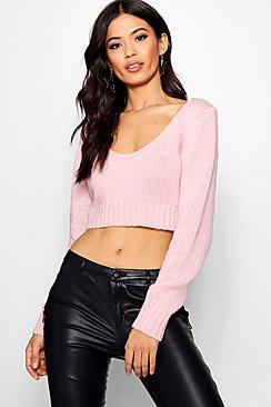 Boohoo Soft Knit Slash Neck Crop Jumper