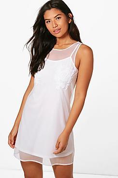 Boohoo Freya Embroidered Mesh Shift Dress