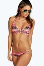 Boohoo Anguilla Aztec Print Strap Back Detail Bikini Orange