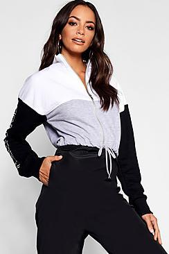Boohoo Colour Block Tie Waist Bomber
