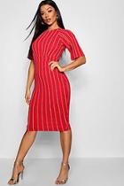 Boohoo Stripe Split Sleeve Detail Wiggle Sleeve Midi Dress