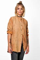 Boohoo Lucy Suedette Collarless Shirt Stone