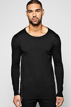 Boohoo Longline Double Zipped Round Neck Jumper