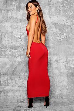 Boohoo Petite Sadie Skinny Open Back Detail Maxi Dress