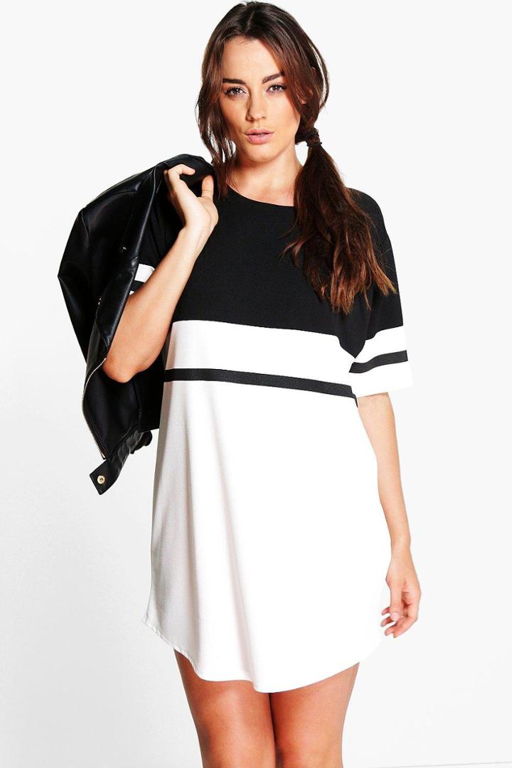 Boohoo Plus Lolo Colour Block Curve Hem Shift Dress Multi