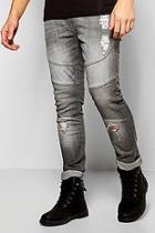 Boohoo Skinny Fit Stretch Biker Jeans With Abrasions