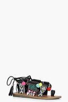 Boohoo Nina Embroidered And Pom Detail Ghillie Sandal
