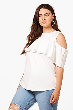 Boohoo Plus Lucy Ruffle Open Shoulder Top