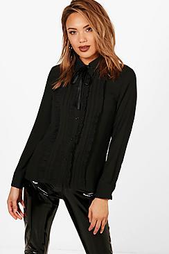 Boohoo Elizabeth Boutique Ruffle Tuxedo Shirt