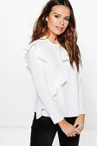 Boohoo Naomi Asymmetric Ruffle Long Sleeve Top