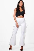 Boohoo Willow Ruffle Side Wide Leg Trousers Ivory
