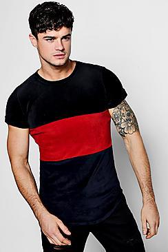Boohoo Slim Fit 3 Colour Block Velour T-shirt