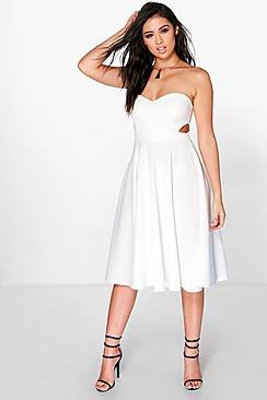 Boohoo Joyce Cut Out Bandeau Midi Skater Dress