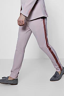 Boohoo Skinny Fit Suit Trousers With Velvet Taping