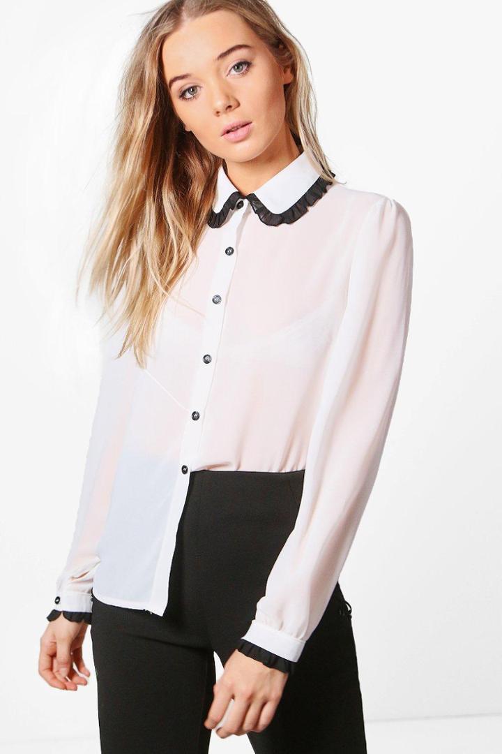 Boohoo Danni Contrast Trim Shirt White