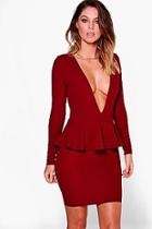 Boohoo Suki Long Sleeved Peplum Bodycon Dress