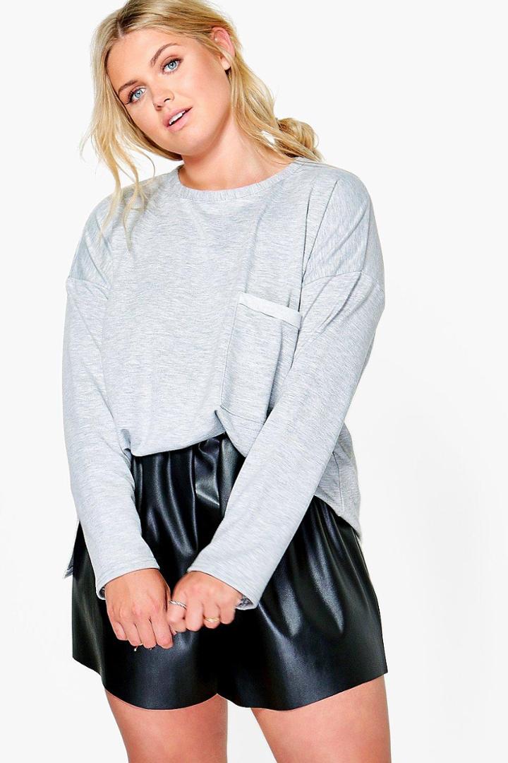 Boohoo Plus Natalia Sweat Pocket Detail Top Grey