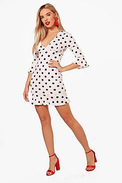 Boohoo Casy Polka Dot Frill Hem Bodycon Dress