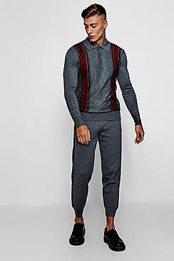 Boohoo Varsity Stripe Knitted Polo Set