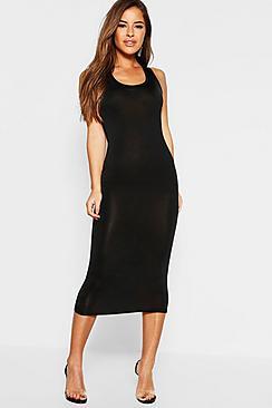 Boohoo Petite Scoop Neck Disco Slinky Midi Dress