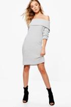 Boohoo Emma Soft Knit Bardot Jumper Dress Grey