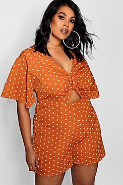 Boohoo Plus Gem Rouched Front Kimono Sleeve Playsuit