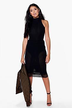 Boohoo Lucie Mesh And Grid Overlay Midi Skirt