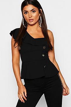 Boohoo Button Front Peplum Top