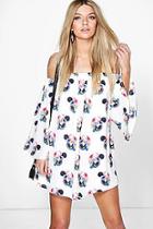 Boohoo Isa Oriental Flower Bardot Detached Sleeve Dress