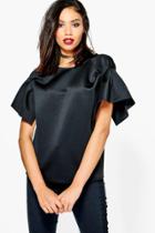 Boohoo Tall Lida Pleated Short Sleeve Scuba Top Black